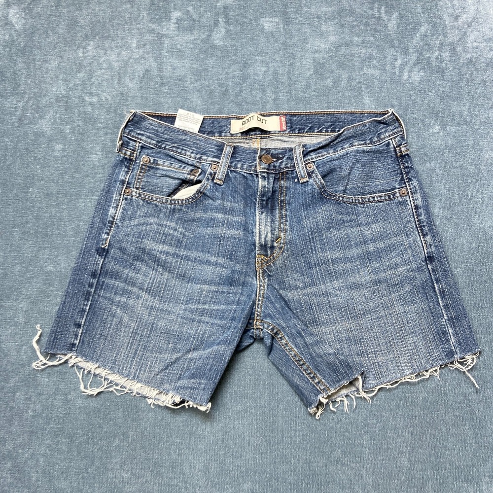 Y2K Levi's 527 Bootcut Cut-Off Shorts Womens 31 Blue Denim Cotton Raw 5-Pockets